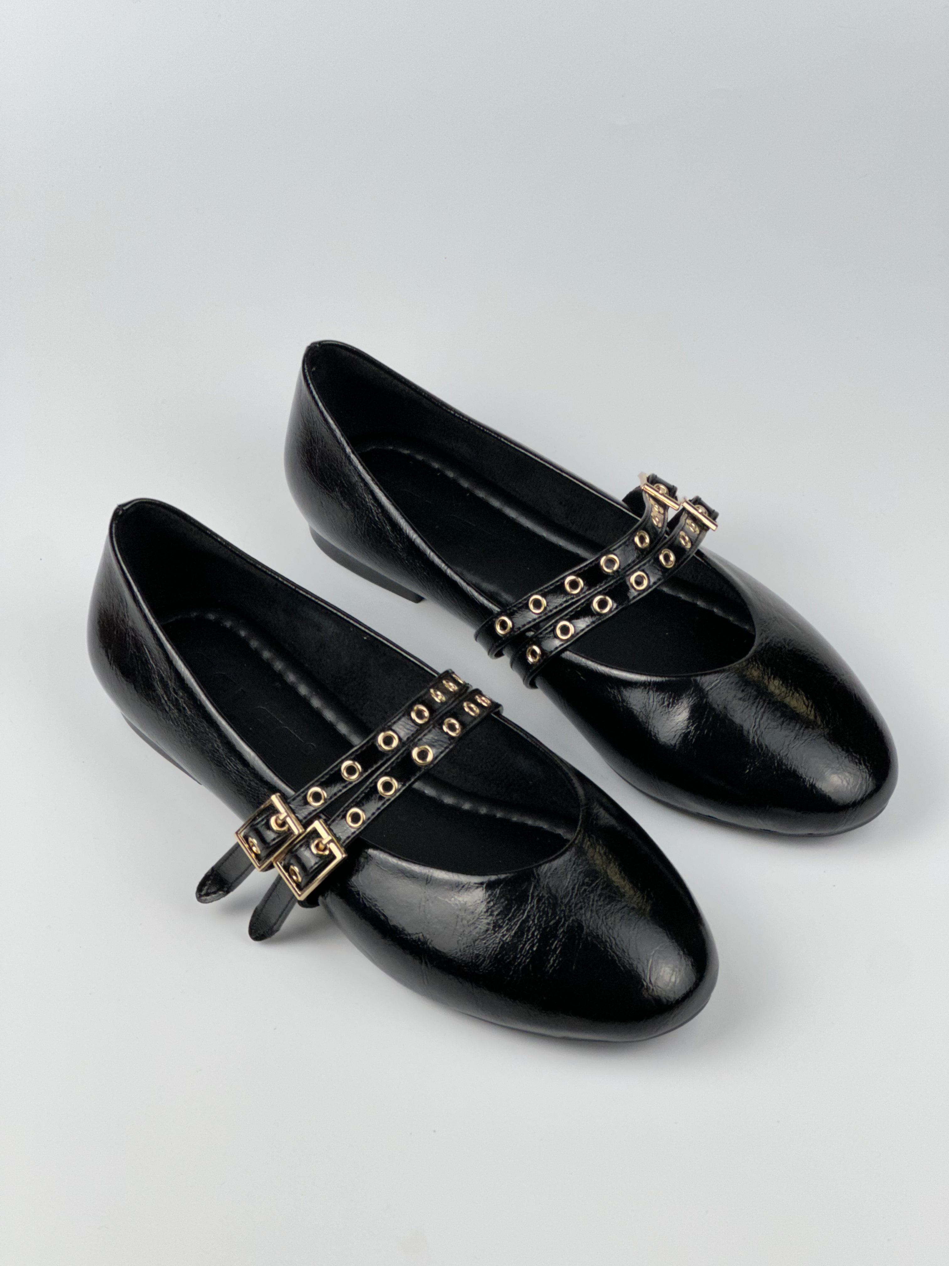 Rebel Chic Çift Tokalı Deri Babet