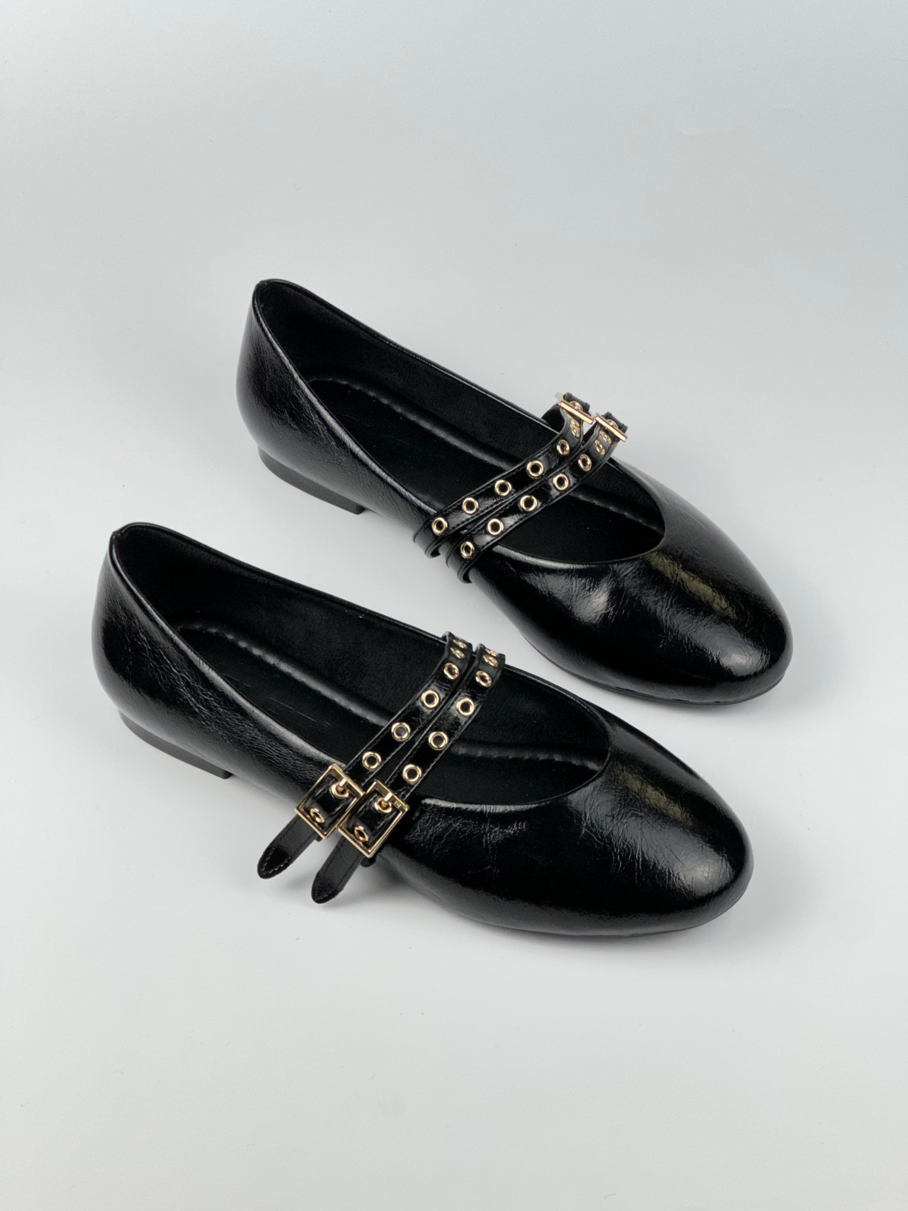 Rebel Chic Çift Tokalı Deri Babet