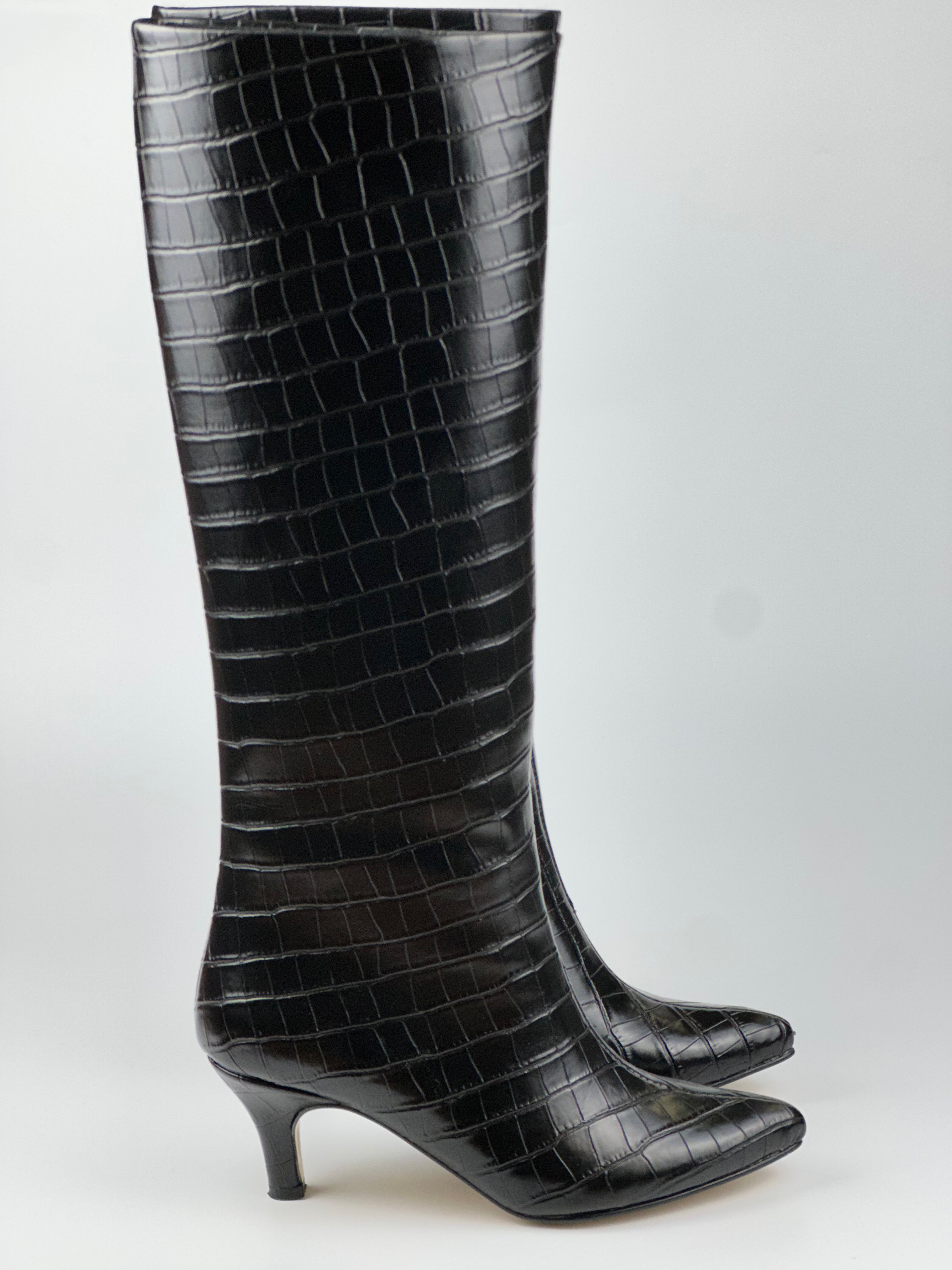 Croco Luxe İnce Topuk Kadın Çizme