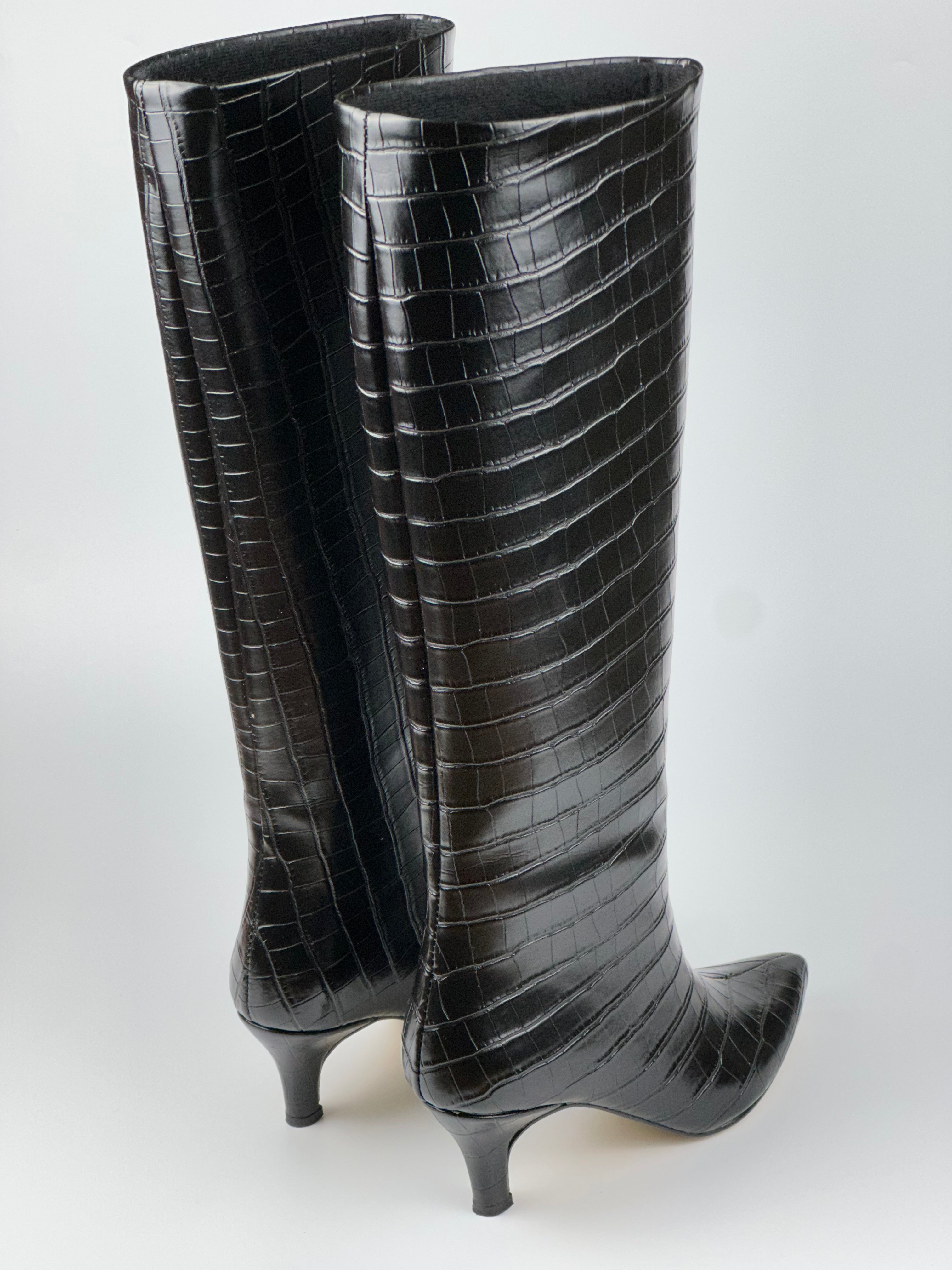 Croco Luxe İnce Topuk Kadın Çizme