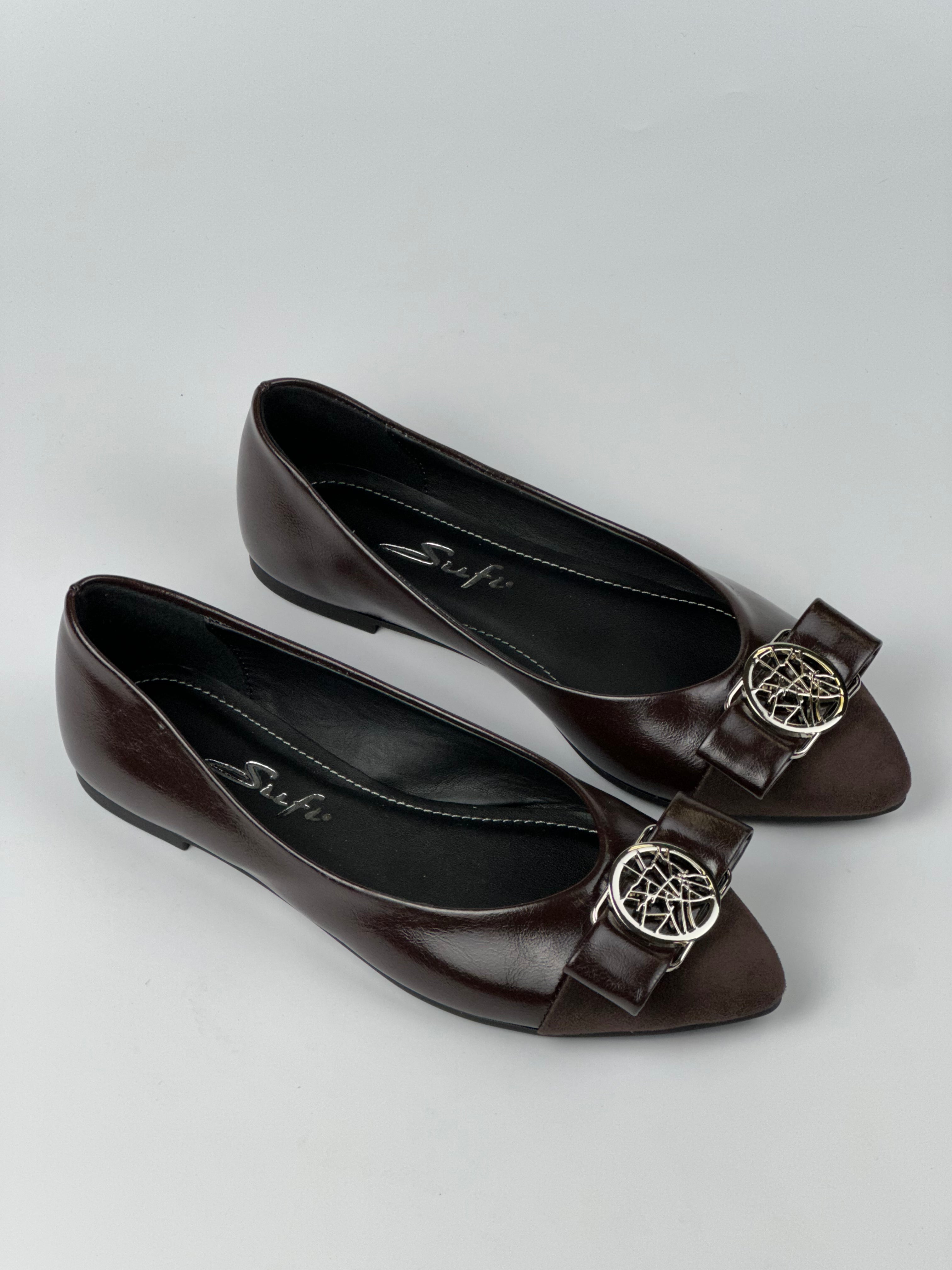 Chic Tokalı Sivri Burun Kahverengi Kadın Babet