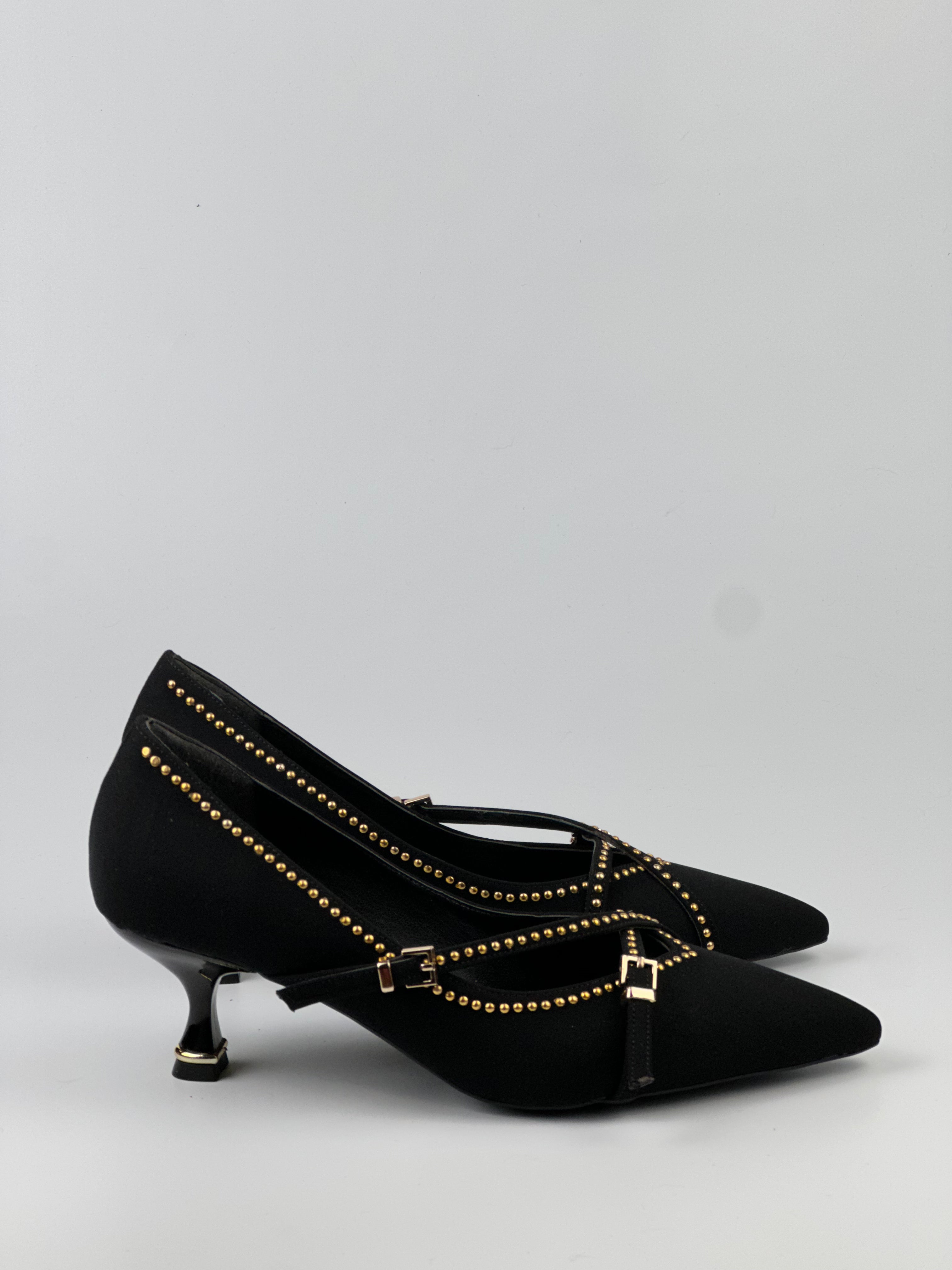 Elegance Studs Kadın Topuklu Ayakkabı – Gold Detaylı