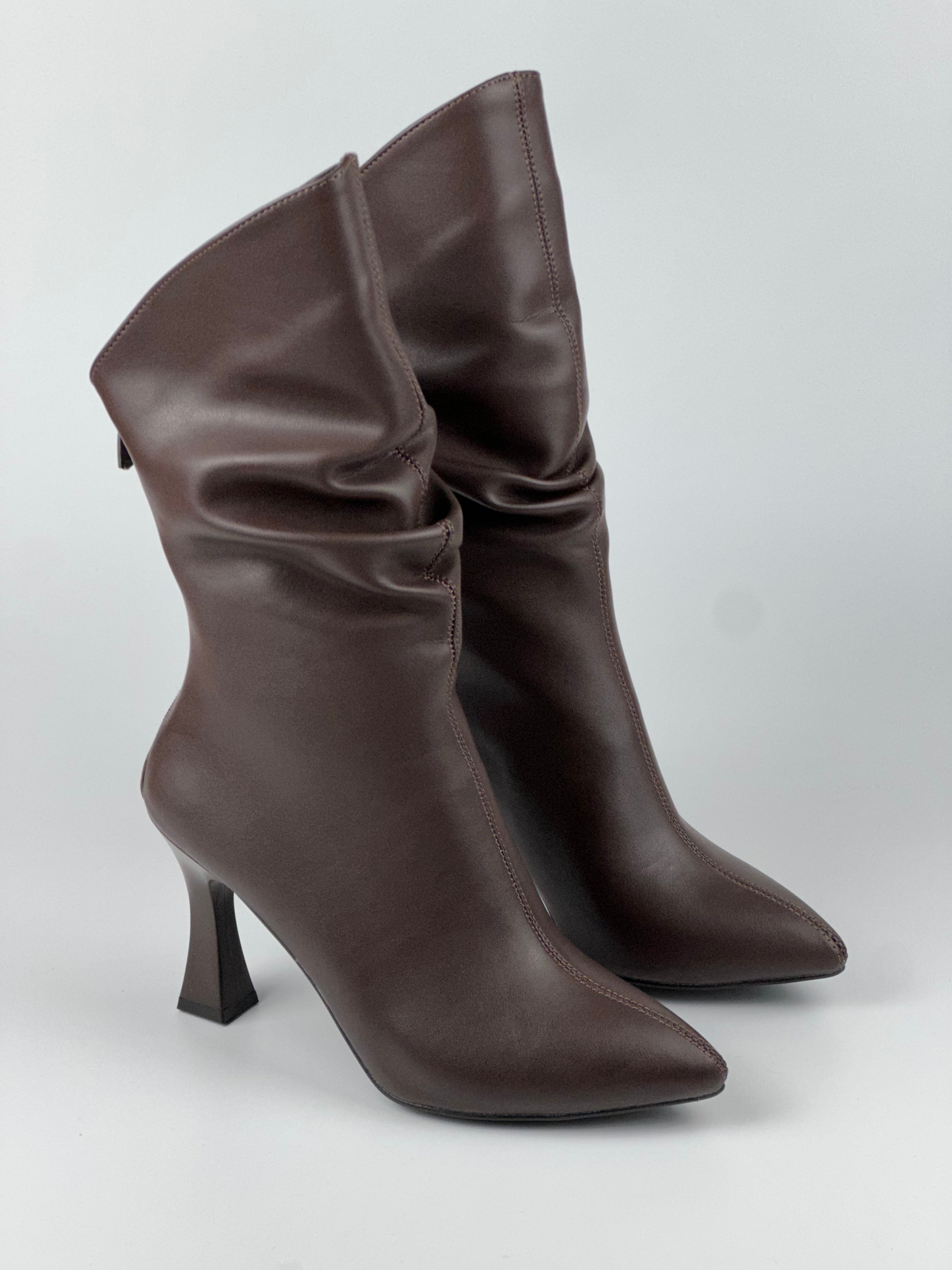 Milan Ruched Kahverengi Topuklu Kadın Çizme