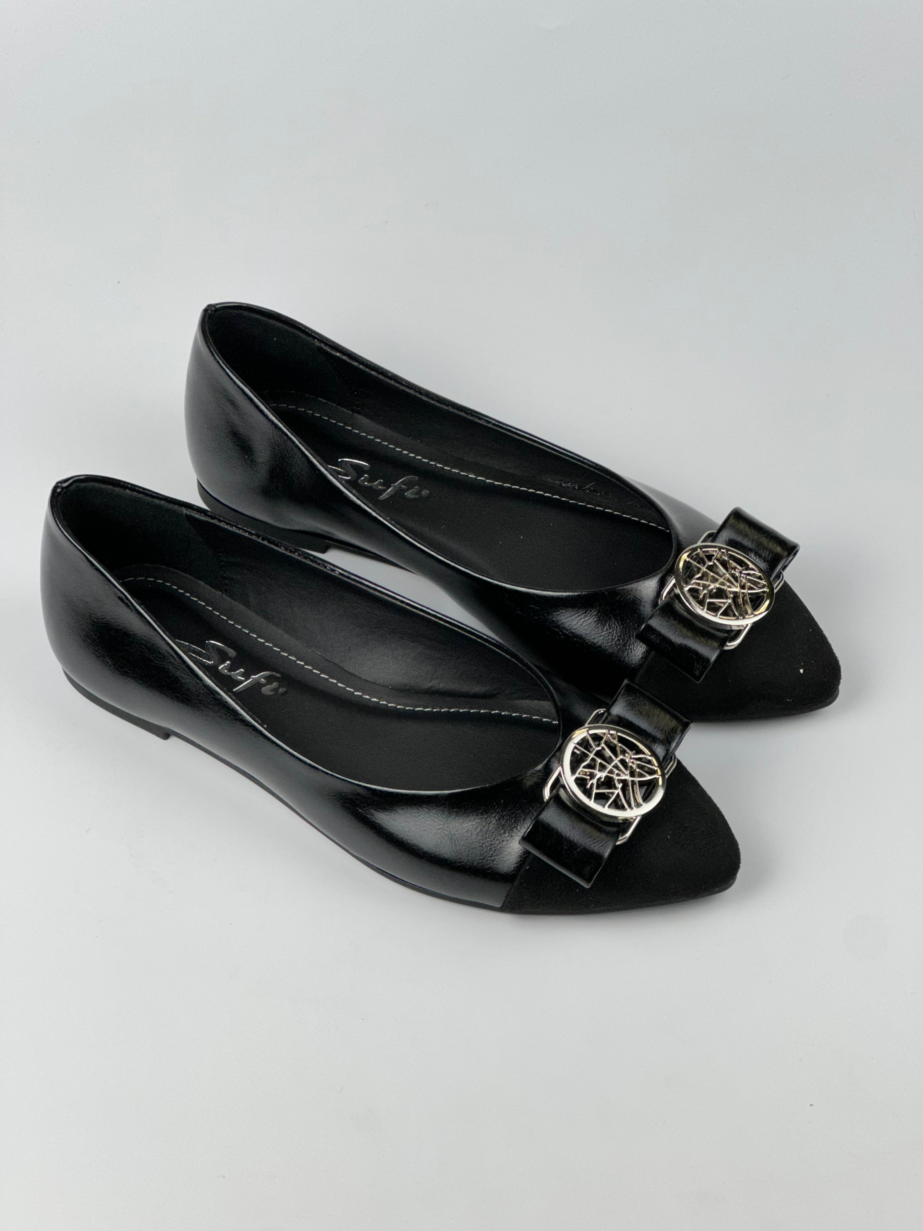 Chic Tokalı Sivri Burun Kahverengi Kadın Babet