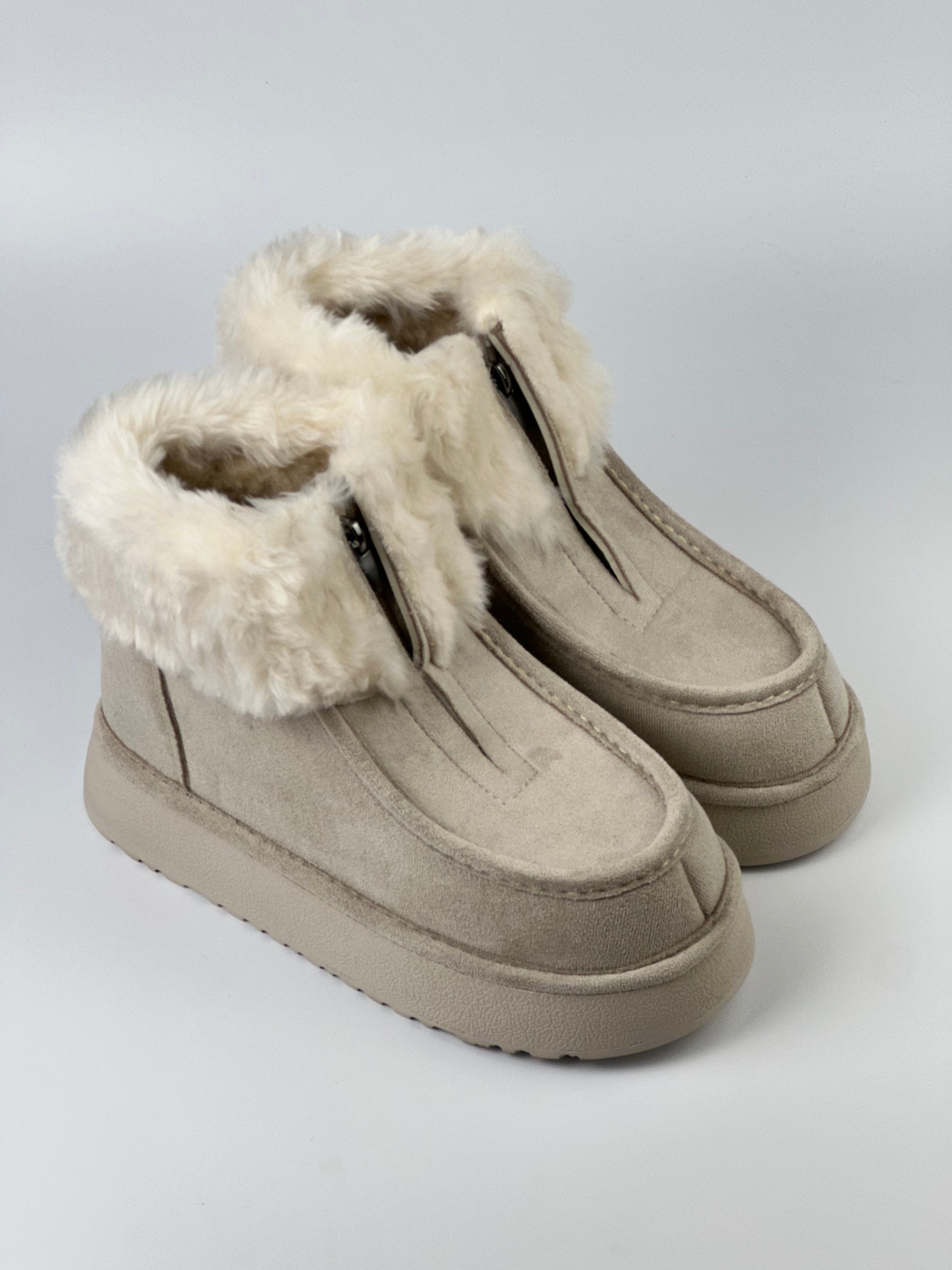 CozyFur Kadın Kürklü Fermuarlı Bot