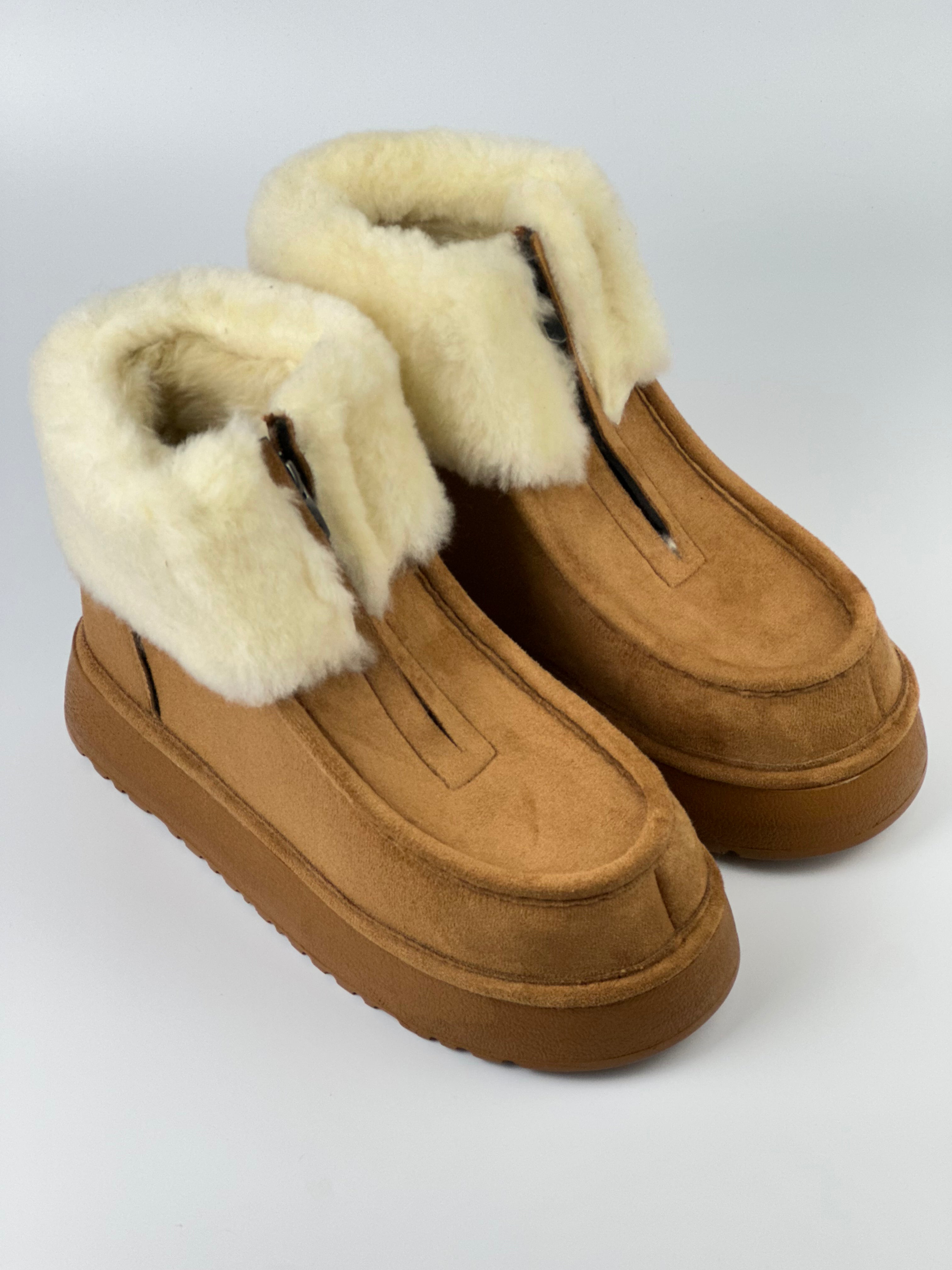 CozyFur Kadın Kürklü Fermuarlı Bot