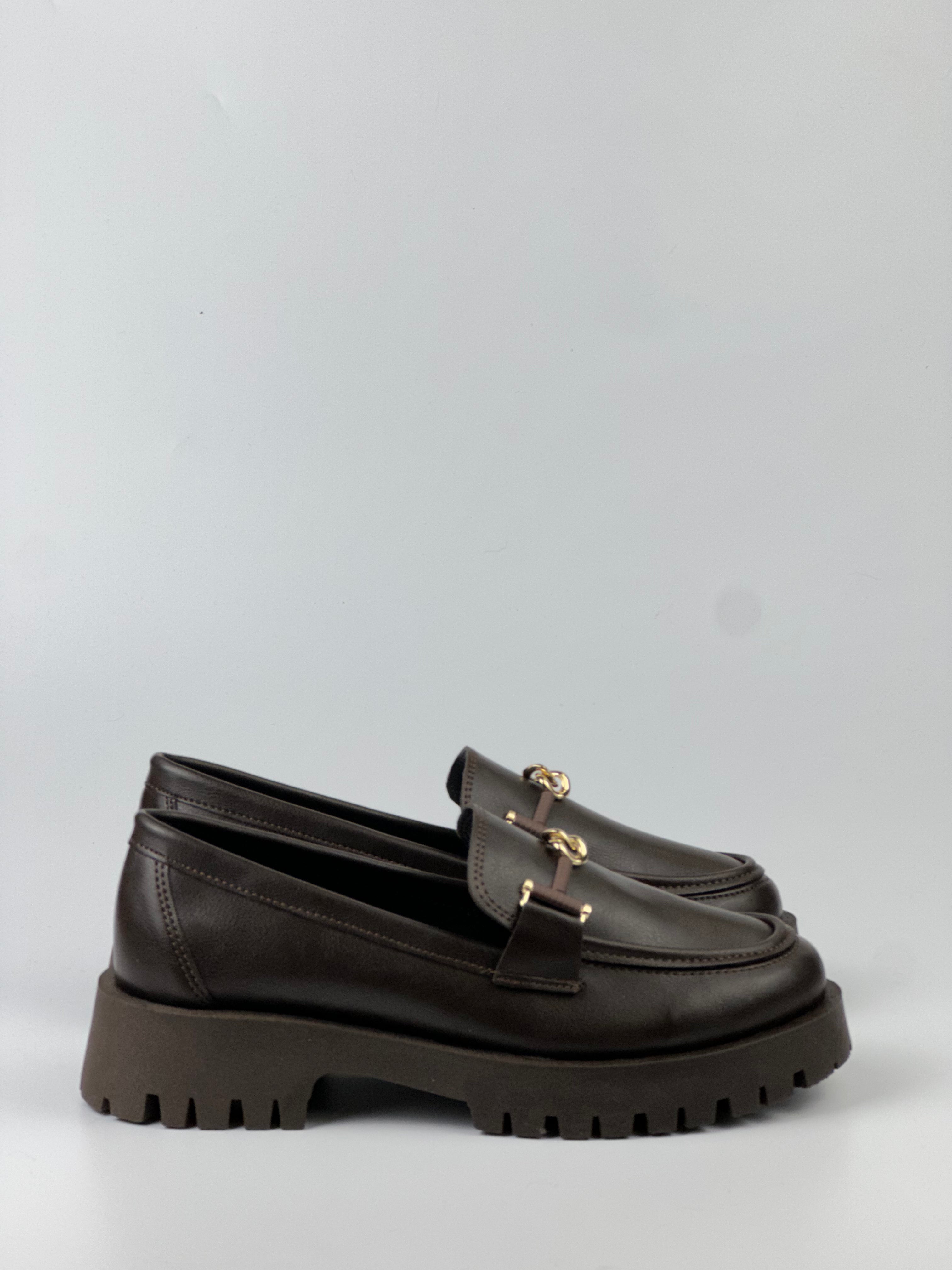 BoldStep Kadın Kahverengi Kalın Taban Loafer – Gold Tokalı